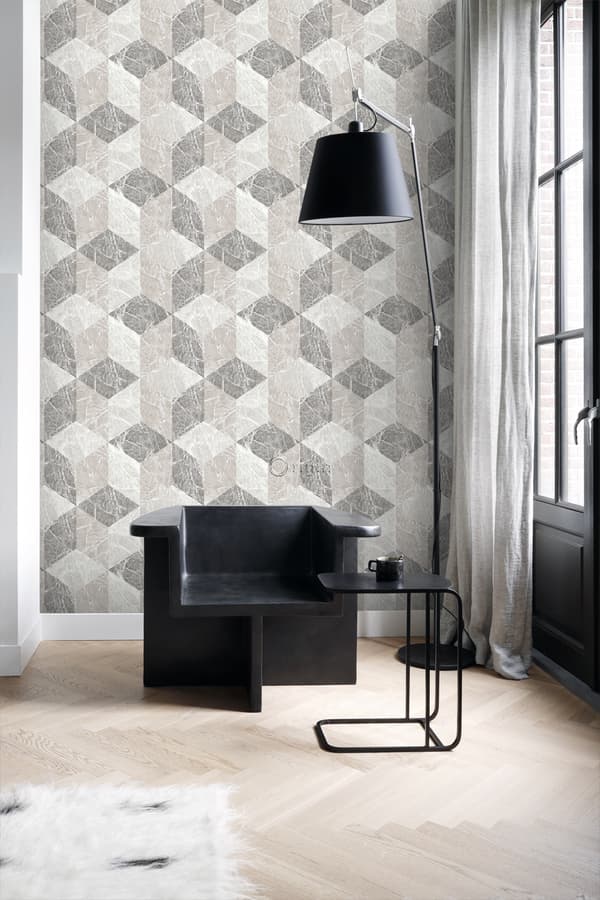 Origin Wallcoverings tapet 3D marmor motiv beige och mullvadsgrått 53 cm x 10,05 m