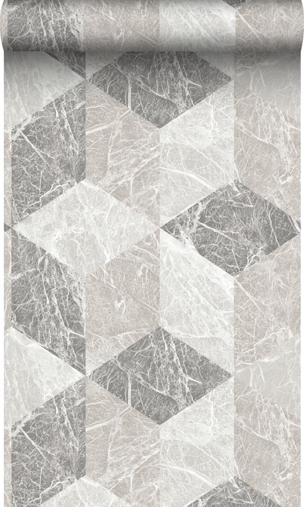 Origin Wallcoverings tapet 3D marmor motiv beige och mullvadsgrått 53 cm x 10,05 m