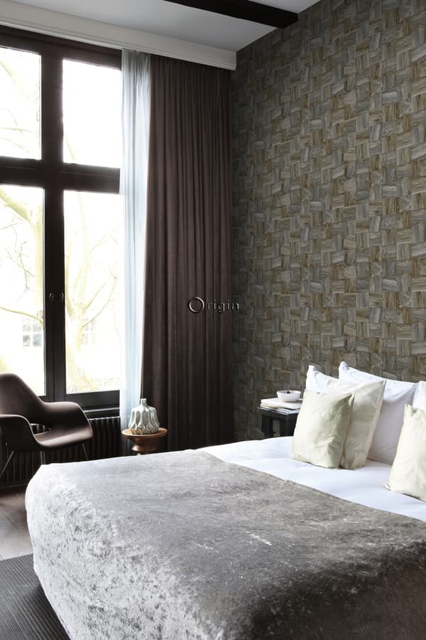 Origin Wallcoverings tapet firkantede stykker af træstumper mørkebrunt 53 cm x 10,05 m