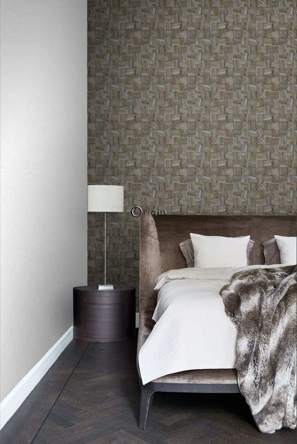 Origin Wallcoverings tapet firkantede stykker af træstumper mørkebrunt 53 cm x 10,05 m