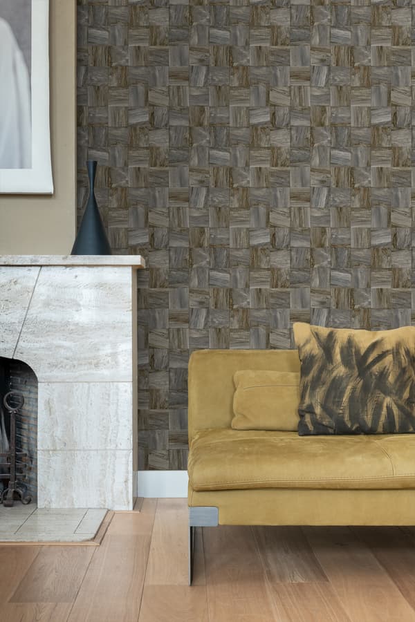 Origin Wallcoverings tapet firkantede stykker af træstumper mørkebrunt 53 cm x 10,05 m