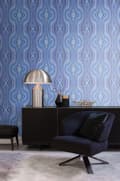 Miniatyrbild 3 av 7: Origin Wallcoverings tapet grafiska linjer blått och turkost 53 cm x 10,05 m