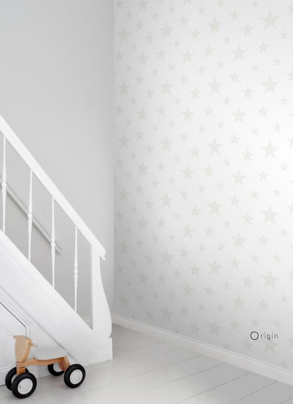 Origin Wallcoverings tapet stjärnor matt vitt och glänsande silver 0,53 x 10,05 m