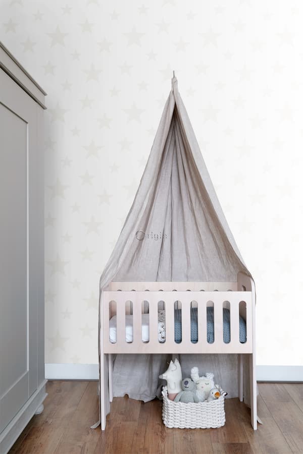 Origin Wallcoverings tapet stjärnor matt vitt och glänsande silver 0,53 x 10,05 m