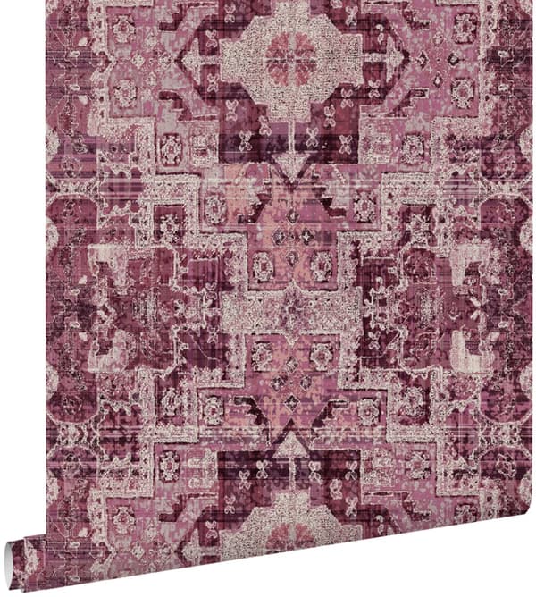 ESTAhome tapet orientalisk kelim lapptäcksmatta djupt vinrött 53 cm x 10,05 m