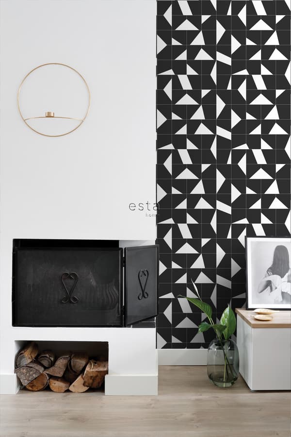 ESTAhome tapet kakelmotiv svart och vitt 0,53 x 10,05 m