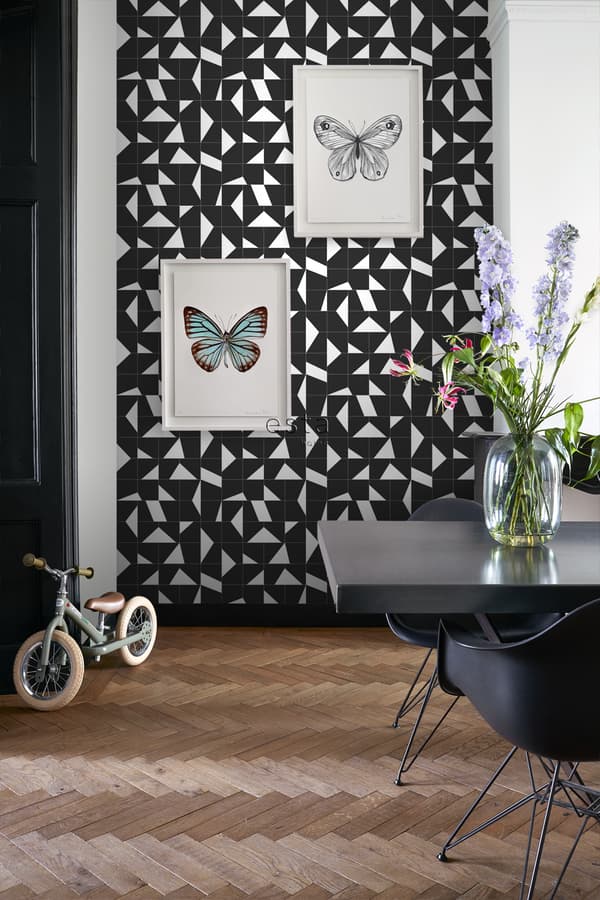 ESTAhome tapet kakelmotiv svart och vitt 0,53 x 10,05 m