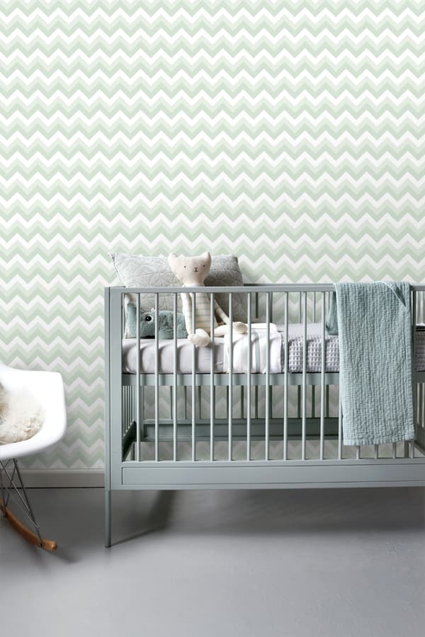 ESTAhome tapet sicksackmotiv mintgrönt och vitt 53 cm x 10,05 m