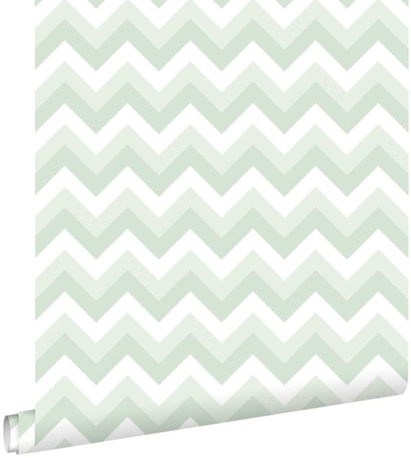 ESTAhome tapet zig-zag-motiv mintgrønt og hvidt 53 cm x 10,05 m
