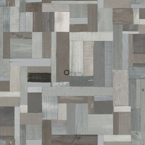 Origin Wallcoverings tapet träskräp plankor motiv ljusgrått och mullvadsgrått 53 cm x 10,05 m