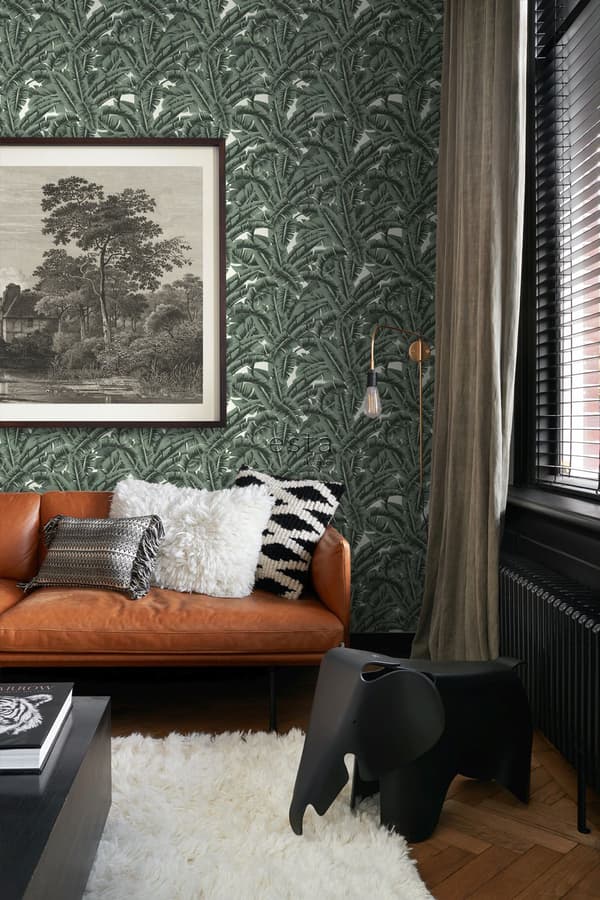 ESTAhome tapet tropiska djungelblad grågrönt - 139156 - 0,53 x 10,05 m