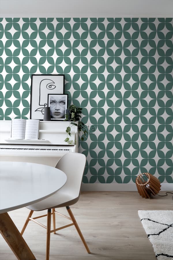 ESTAhome tapet grafiskt motiv grånat havsgrönt och vitt 0,53 x 10,05 m