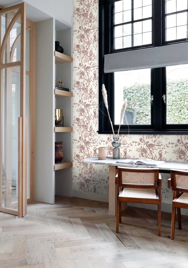 Origin Wallcoverings tapet fågelgravyr benvitt och glänsande kopparbrunt 53 cm x 10,05 m