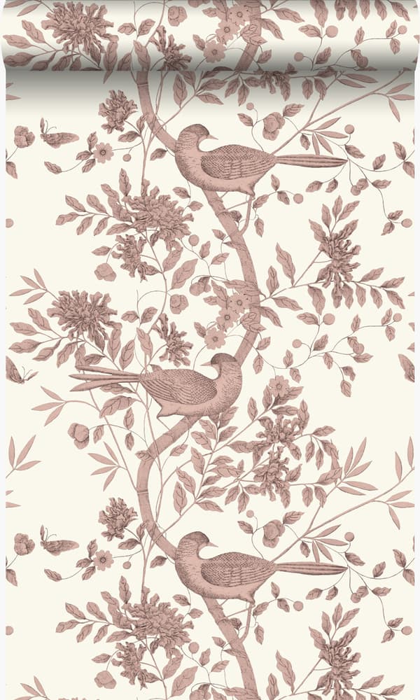 Origin Wallcoverings tapet fågelgravyr benvitt och glänsande kopparbrunt 53 cm x 10,05 m