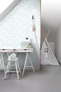 Miniatyrbillede 3 af 8: Origin Wallcoverings tapet trekanter pastellilla, mintgrønt, skinnende sølvgråt og pastelblåt 53 cm x 10,05 m
