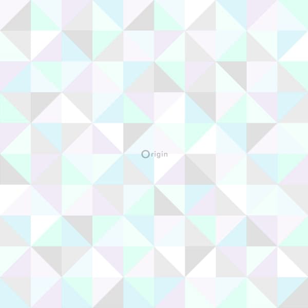 Origin Wallcoverings tapet trekanter pastellilla, mintgrønt, skinnende sølvgråt og pastelblåt 53 cm x 10,05 m