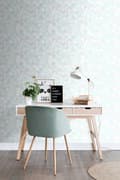 Miniatyrbillede 2 af 8: Origin Wallcoverings tapet trekanter pastellilla, mintgrønt, skinnende sølvgråt og pastelblåt 53 cm x 10,05 m