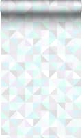 Miniatyrbillede 1 af 8: Origin Wallcoverings tapet trekanter pastellilla, mintgrønt, skinnende sølvgråt og pastelblåt 53 cm x 10,05 m