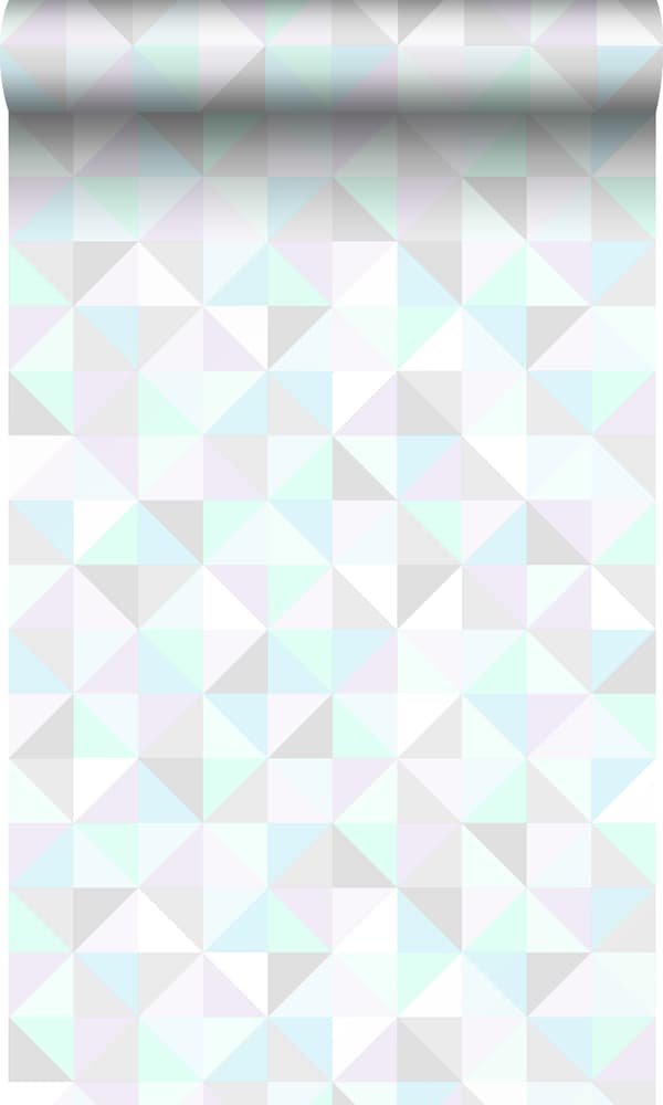 Origin Wallcoverings tapet trekanter pastellilla, mintgrønt, skinnende sølvgråt og pastelblåt 53 cm x 10,05 m