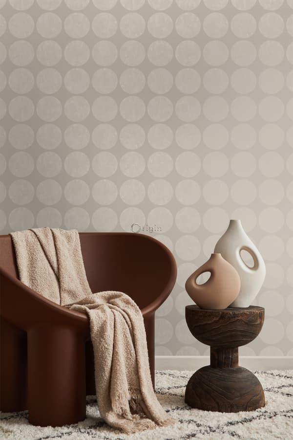Origin Wallcoverings tapet stora slitna rundlar varm silver 53 cm x 10,05 m