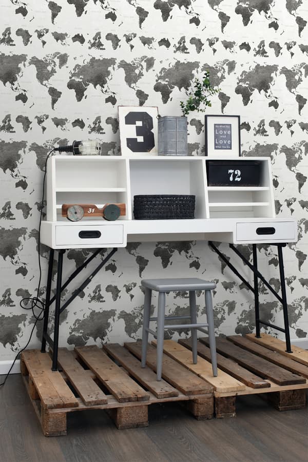 ESTAhome tapet vintage verdenskort mørkegråt 0,53 x 10,05 m