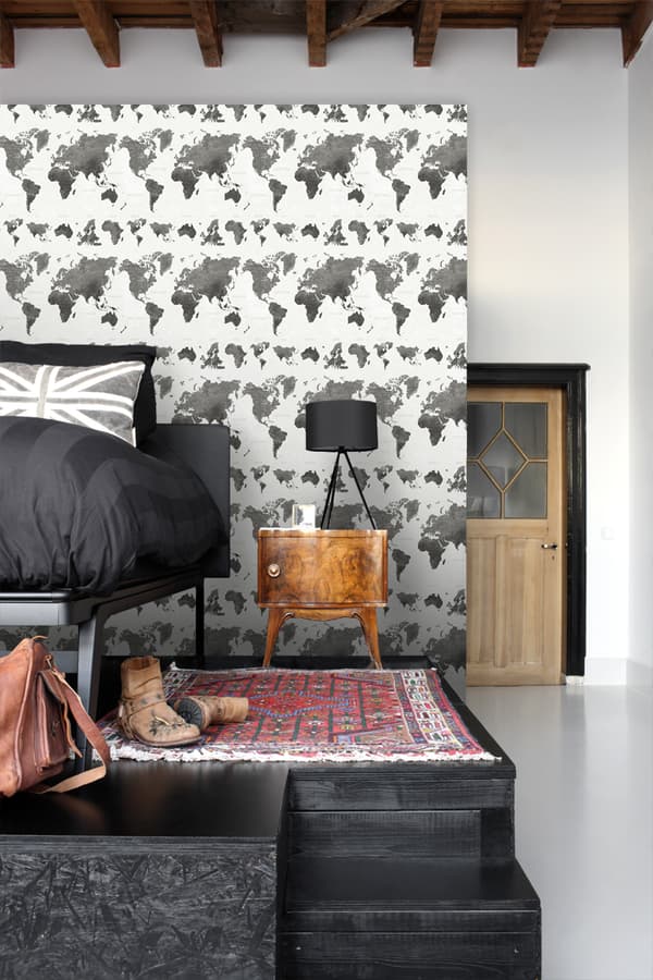 ESTAhome tapet vintage verdenskort mørkegråt 0,53 x 10,05 m