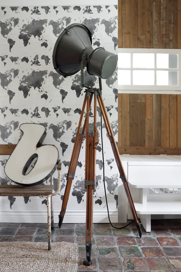 ESTAhome tapet vintage verdenskort mørkegråt 0,53 x 10,05 m