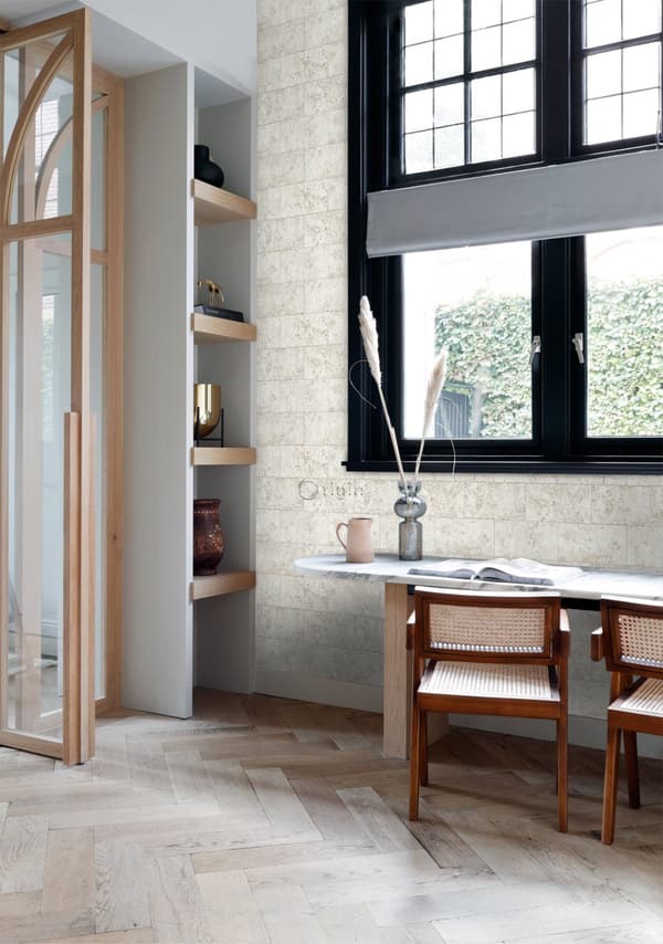 Origin Wallcoverings tapet kalksten i halvstensmur beige 53 cm x 10,05 m