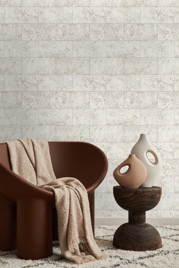 Origin Wallcoverings tapet kalksten i halvstensmur beige 53 cm x 10,05 m