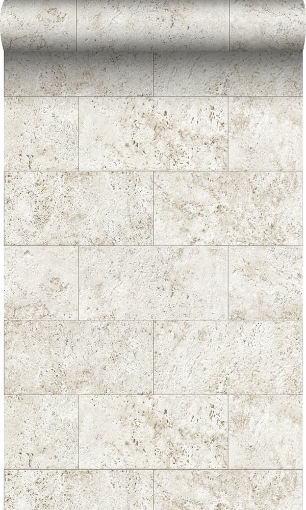 Origin Wallcoverings tapet kalksten i halvstensmur beige 53 cm x 10,05 m