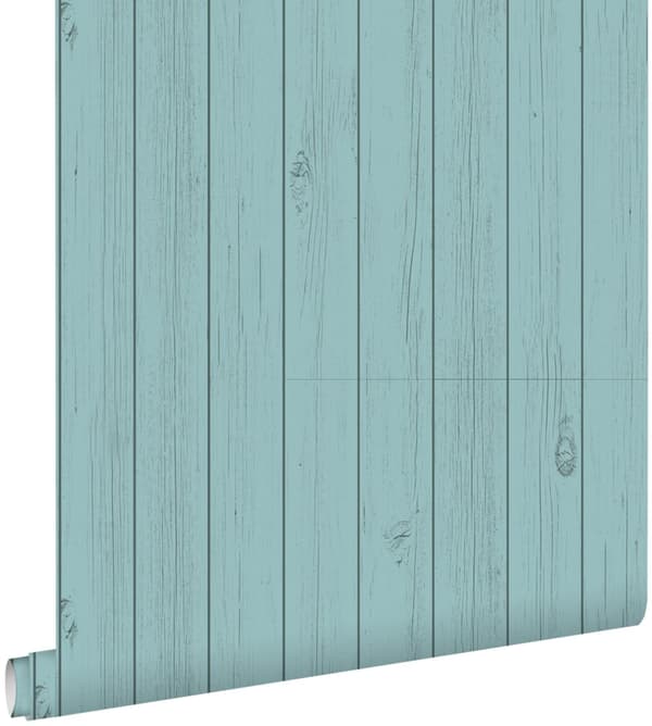 ESTAhome tapet träplankor från återanvänt träskräp grånat havsgrönt 53 cm x 10,05 m