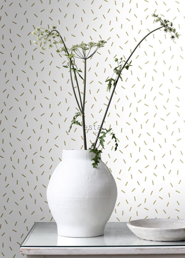 ESTAhome tapet grafiskt motiv vitt och guld - 139127 - 0,53 x 10,05 m