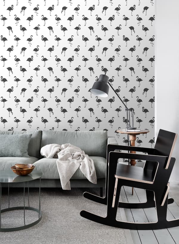 ESTAhome tapet flamingos svart och vitt 0,53 x 10,05 m