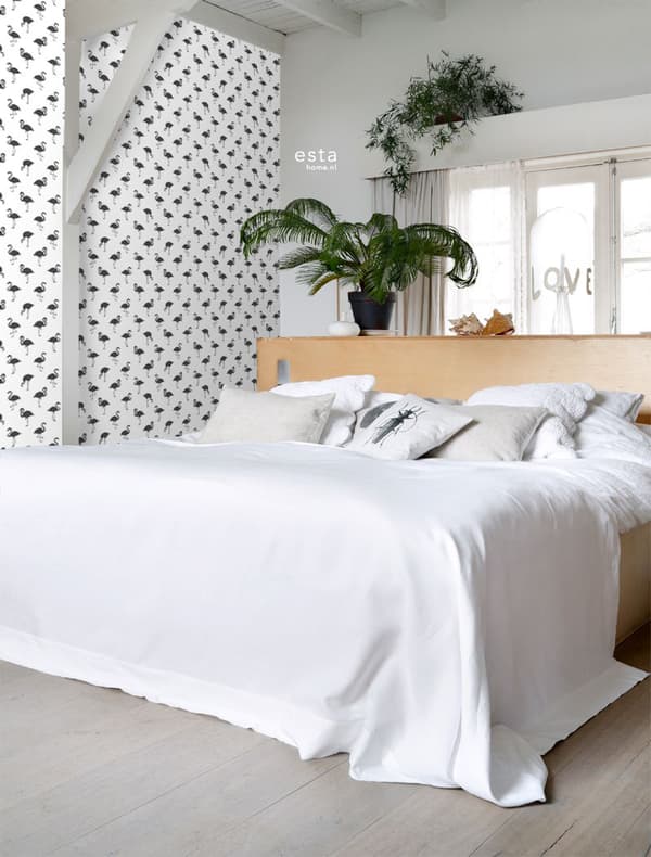 ESTAhome tapet flamingos svart och vitt 0,53 x 10,05 m