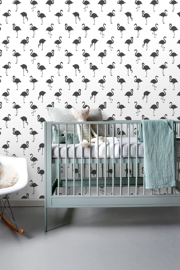 ESTAhome tapet flamingos svart och vitt 0,53 x 10,05 m