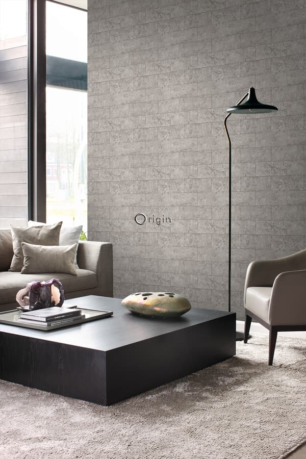 Origin Wallcoverings tapet kalksten i halvstensmur ljusgrått 53 cm x 10,05 m