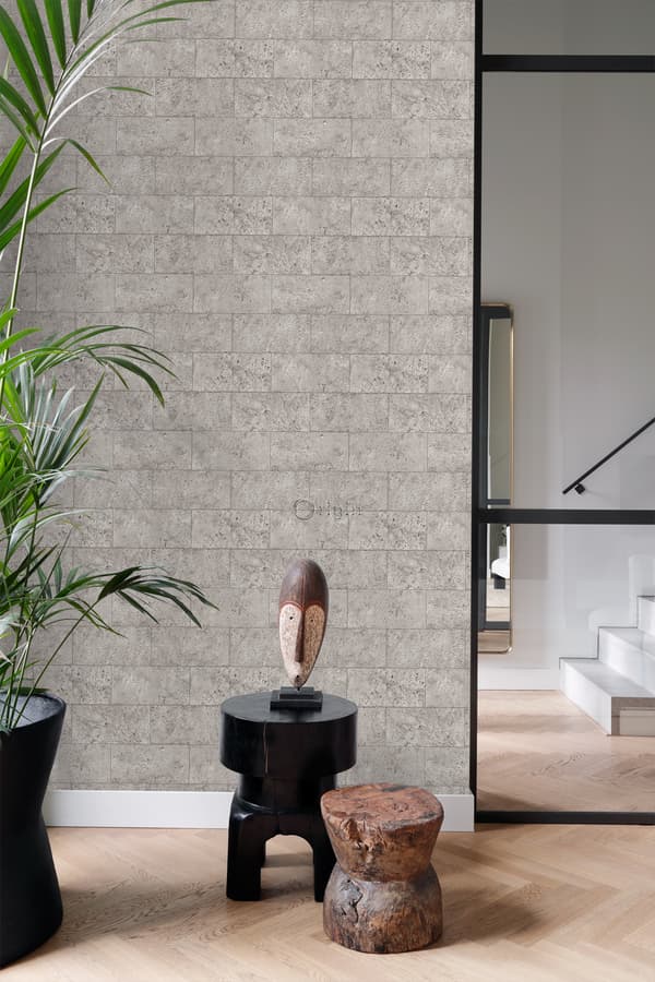 Origin Wallcoverings tapet kalksten i halvstensmur ljusgrått 53 cm x 10,05 m