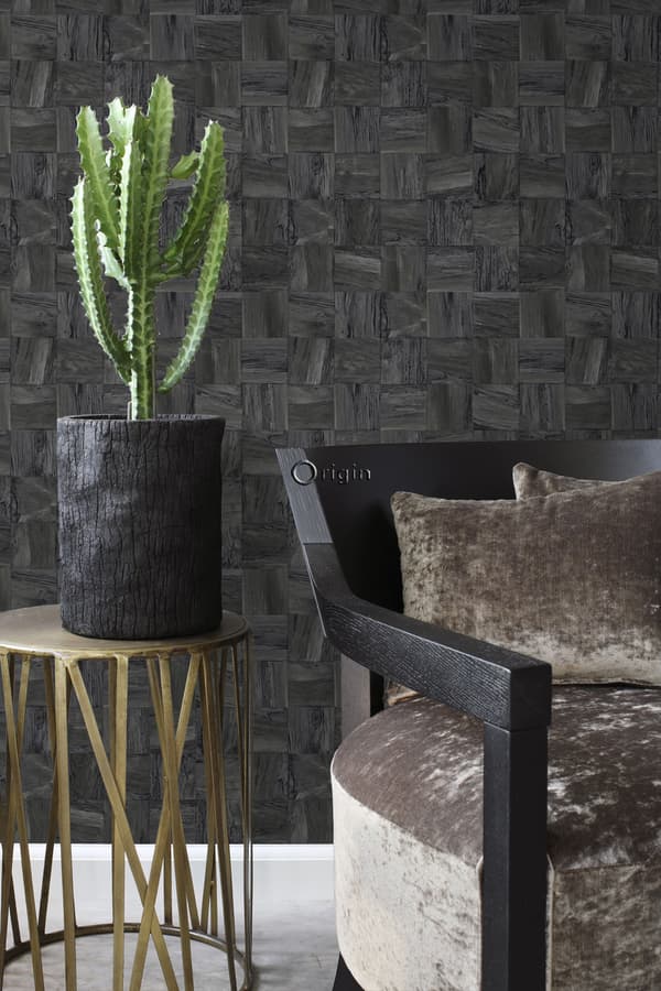 Origin Wallcoverings tapet fyrkantig bitar av träskräp svart 53 cm x 10,05 m