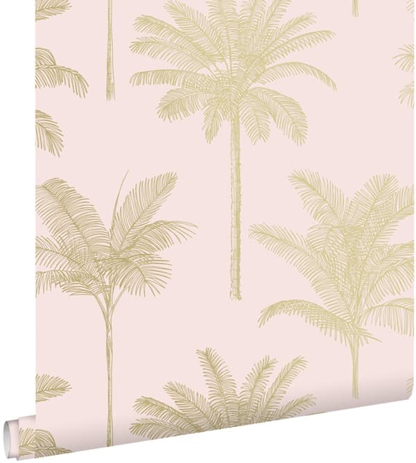 ESTAhome tapet palmer milt rosa och guld - 139164 - 0,53 x 10,05 m