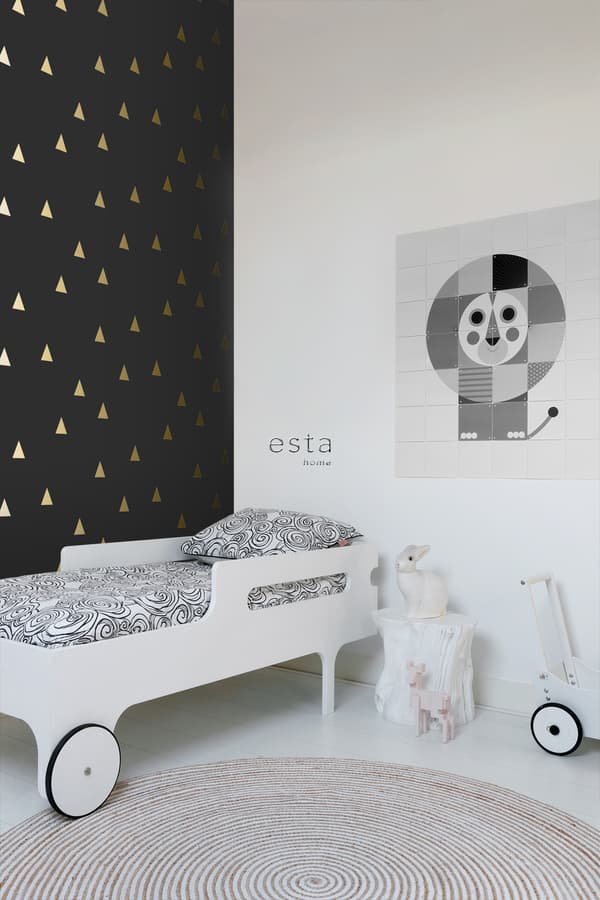 ESTAhome tapet grafiske trekanter sort og guld 0,53 x 10,05 m