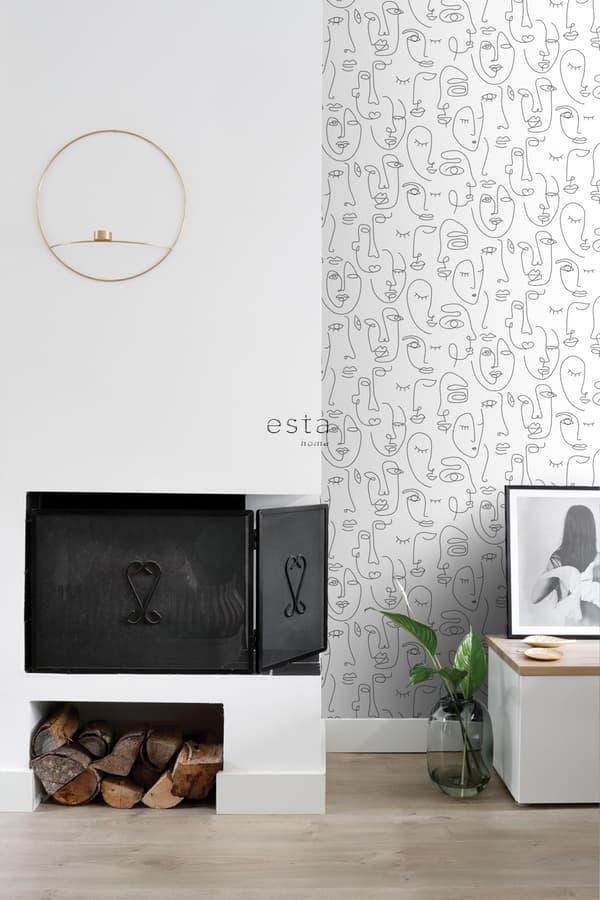 ESTAhome tapet ansikten svart och vitt 0,53 x 10,05 m