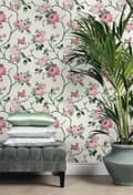 Miniatyrbillede 4 af 8: Origin Wallcoverings tapet blomster cremehvid, lyserødt og grønt 53 cm x 10,05 m