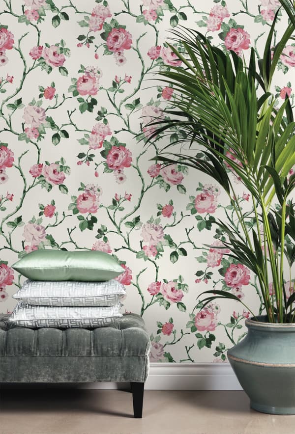 Origin Wallcoverings tapet blomster cremehvid, lyserødt og grønt 53 cm x 10,05 m