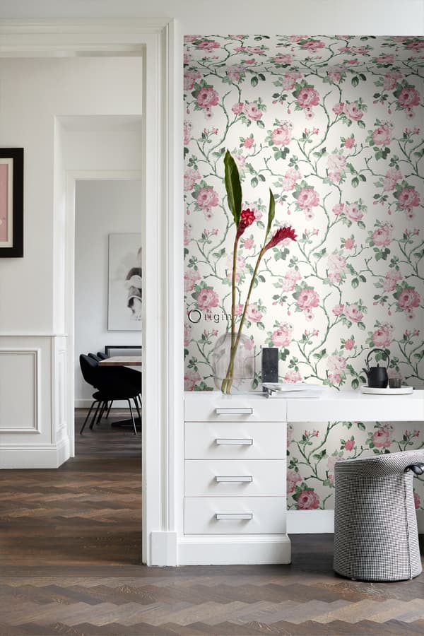 Origin Wallcoverings tapet blomster cremehvid, lyserødt og grønt 53 cm x 10,05 m