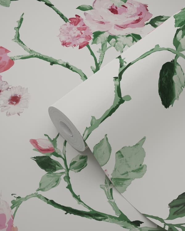 Origin Wallcoverings tapet blomster cremehvid, lyserødt og grønt 53 cm x 10,05 m
