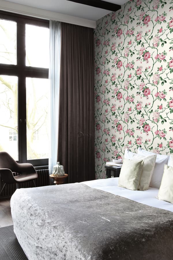 Origin Wallcoverings tapet blomster cremehvid, lyserødt og grønt 53 cm x 10,05 m