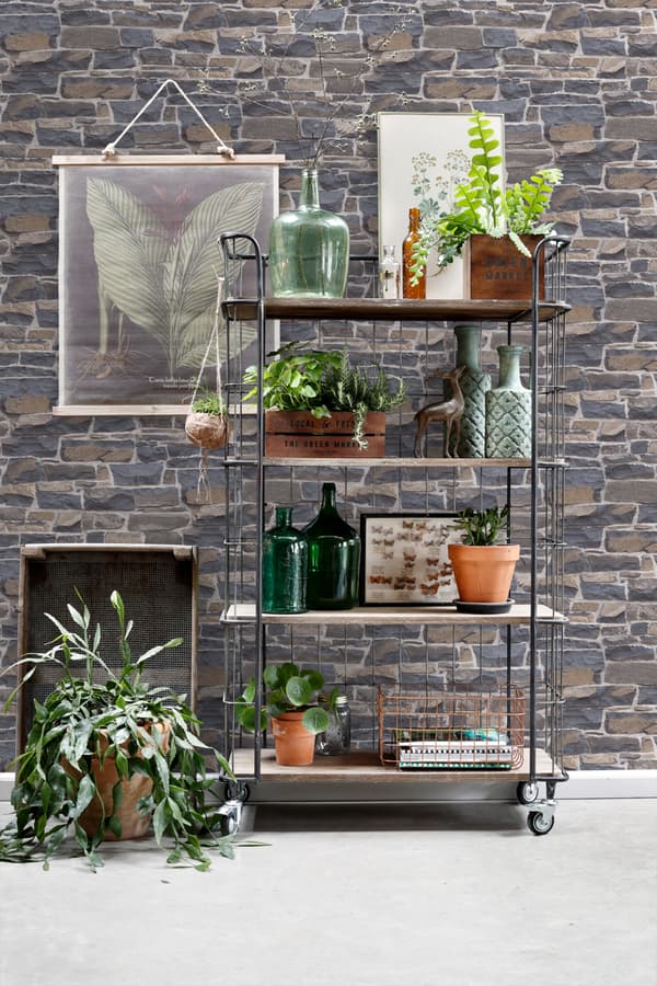 ESTAhome tapet murstenmur blåt og brunt 53 cm x 10,05 m