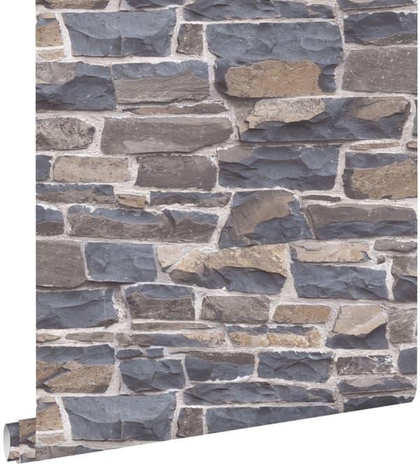 ESTAhome tapet murstenmur blåt og brunt 53 cm x 10,05 m