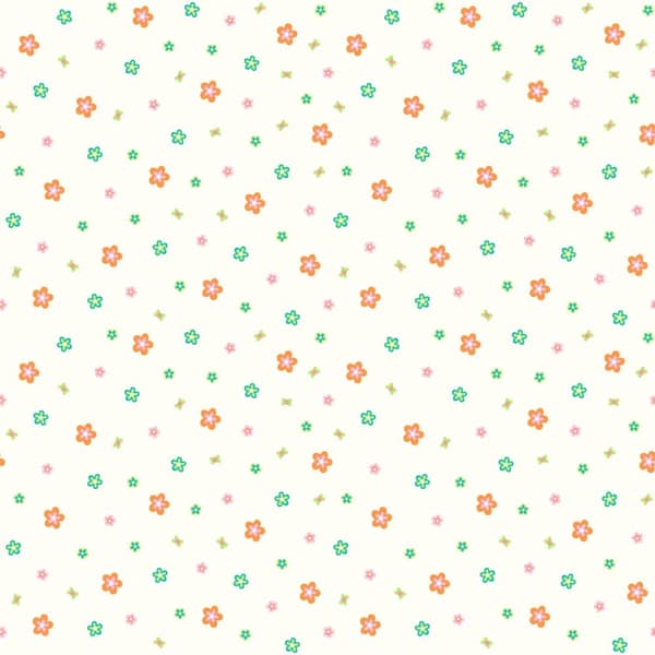 ESTAhome tapet blommor limegrönt och orange 53 cm x 10,05 m