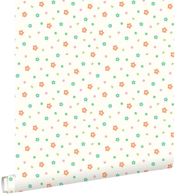 ESTAhome tapet blommor limegrönt och orange 53 cm x 10,05 m